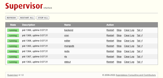 The Appsmith Supervisor page The Appsmith Supervisor page