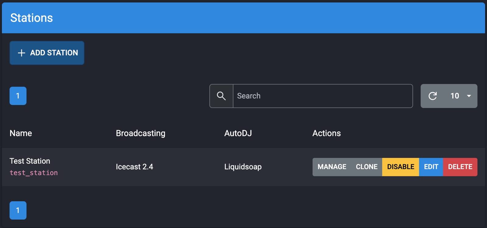 “AzuraCast Manage Station”