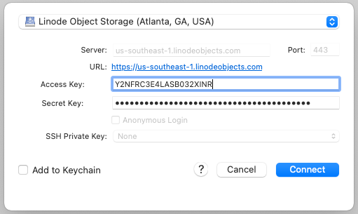 Screenshot of the Open Connection form Screenshot of the Open Connection form